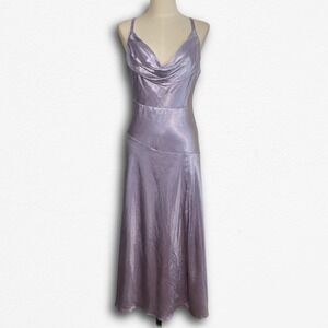 Galina Signature Lavender Satin Cowl Neck Maxi Dress Size 18 Formal Gown Purple